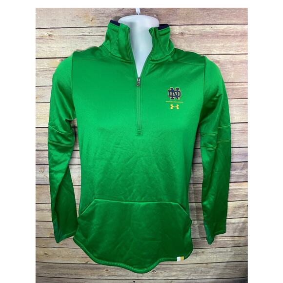 Under Armour Notre Dame Quarter-Zip Pullover Size Small Green ND Logo Fleece - Picture 1 of 8